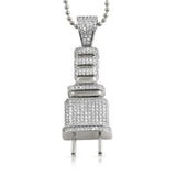 Small Plug CZ Hip Hop Pendant Rhodium