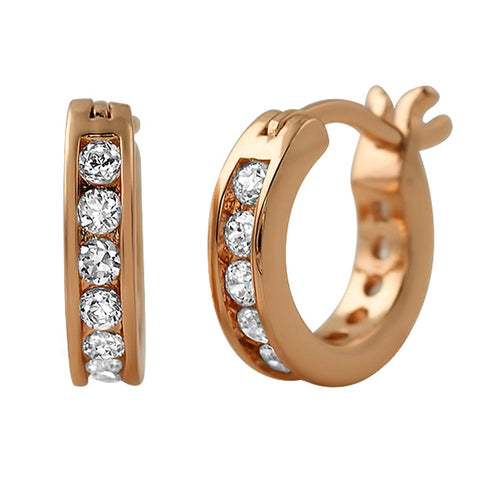 Channel Hoop Rose Gold CZ Bling Bling Earrings