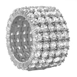 Fat 5 Row 360 Eternity Rhodium Bling Bling Ring