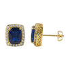 Lab Sapphire Centerstone Gold Bling Bling Earrings