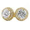 Gold Solitaire Center Micro Pave Border CZ Earrings