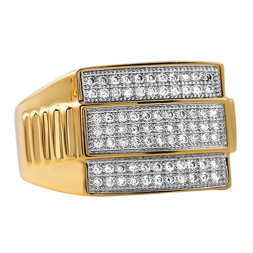 Gold Ribbed CZ Bling Bling Ring