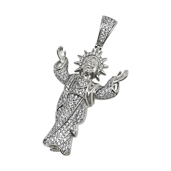 Rhodium Jesus Open Arms CZ Bling Bling Pendant