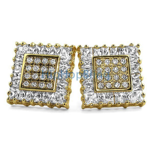 Gold Baguette & Princess CZ Bling Bling Earrings