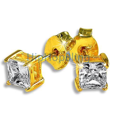 4mm Princess Cut Signity CZ Gold Vermeil Earrings