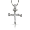 Small CZ 3D Rhodium Nail Cross Bling Bling Pendant