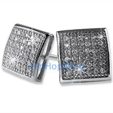 Large Puffed Box CZ Micro Pave Bling Earrings .925 Silver