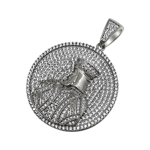 Rhodium King Profile Circle CZ Bling Bling Pendant