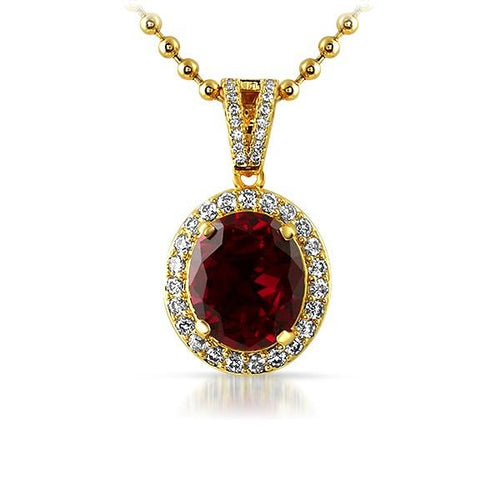 .925 Silver Gold Oval Red Lab Ruby Gem Pendant