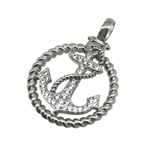 Rhodium Nautical Anchor CZ Bling Mni Pendant