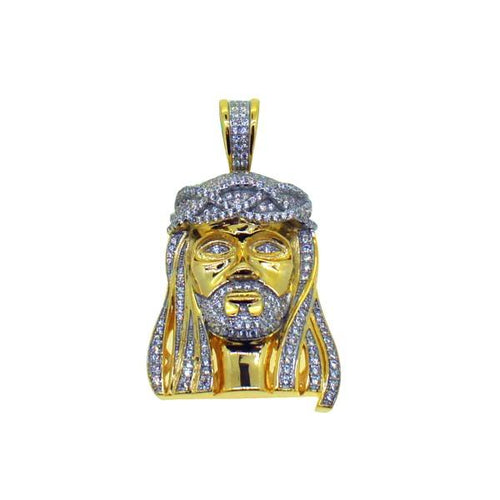 Gold Jesus Pendant CZ Micro Pave Set .925 Silver