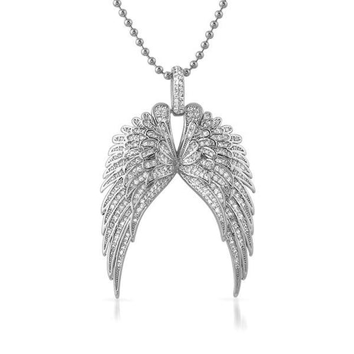 Large Wings Rhodium Iced Out Pendant