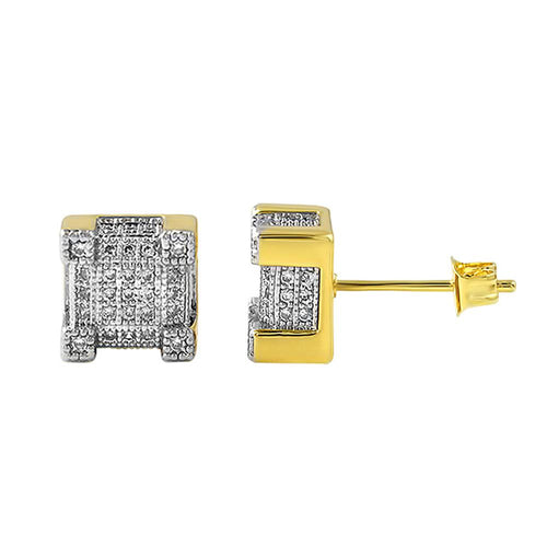 Gold Bling Bling Cube CZ Hip Hop Earrings