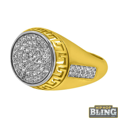 10K Yellow Gold Pave CZ Greek Pattern Trim Ring