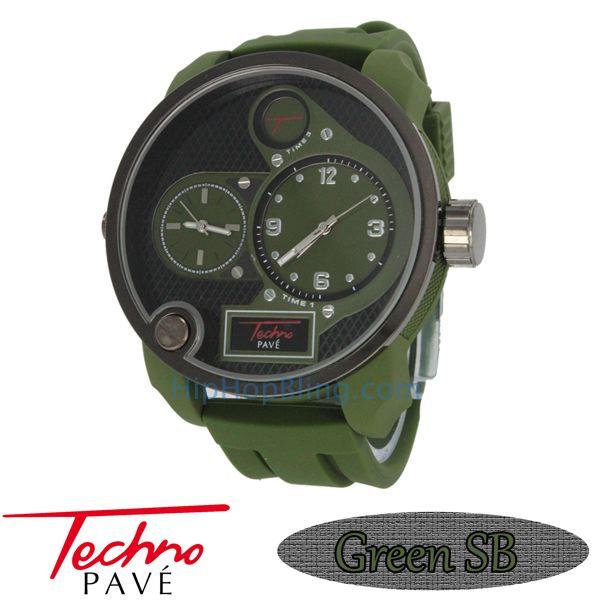 Green Dual Time Zone Watch Rubber Band