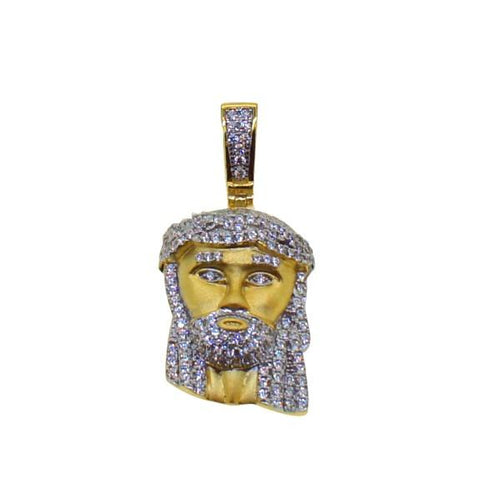 Matte Gold .925 Silver Micro Jesus Pendant CZ