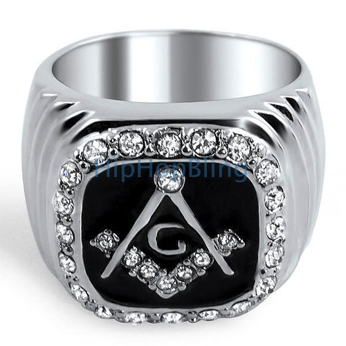 Masonic Bling Bling Mens Ring