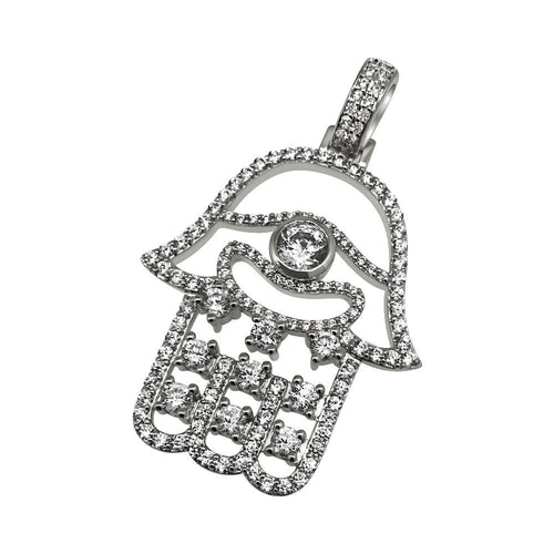 Hamsa CZ Outline Rhodium Bling Bling Pendant