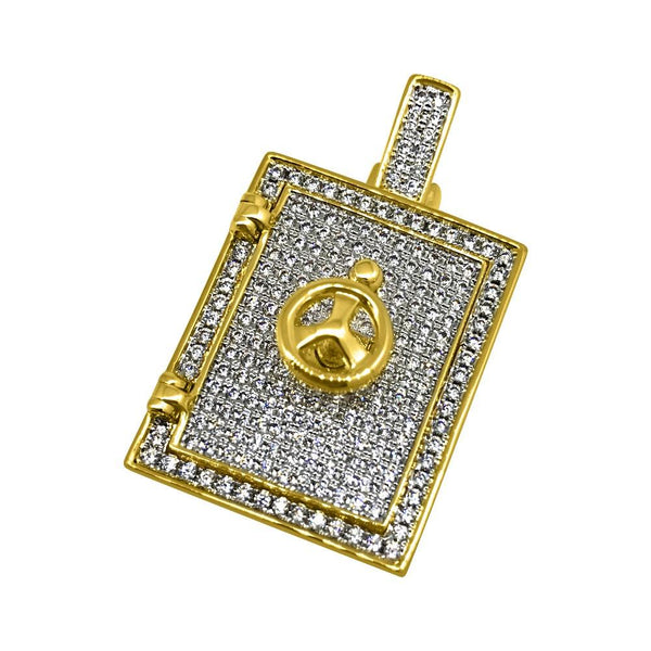 3D Safe Bank Vault Gold CZ Bling Bling Pendant