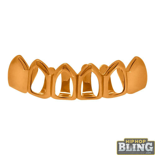 Rose Gold Hip Hop Grillz 4 Outline Bottom Teeth