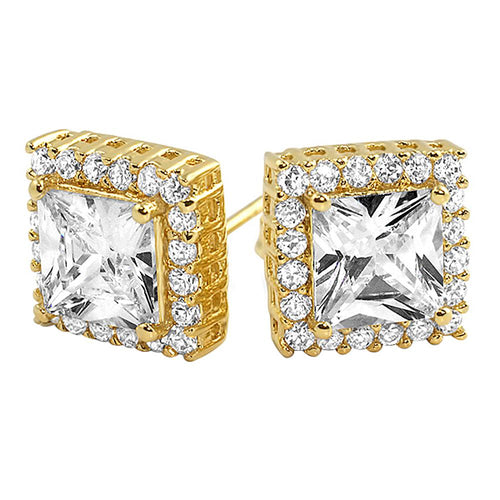 Gold Princess Bling Border CZ Earrings