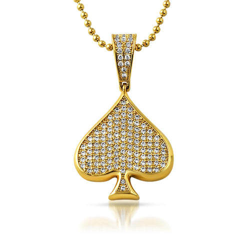 Poker Spade CZ Gold Bling Bling Pendant