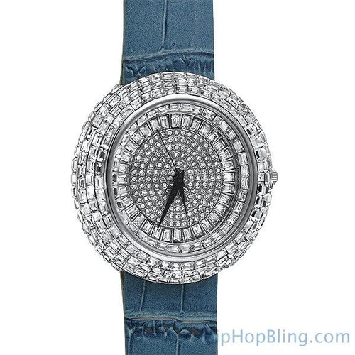 Platinum Baguette Ice Orbit Bling Bling Watch Blue