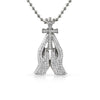 Christian Prayer Hands Cross Rhodium Mini Bling Pendant