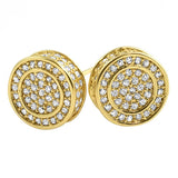 Large 3D Circle Gold CZ Bling Bling Earrings