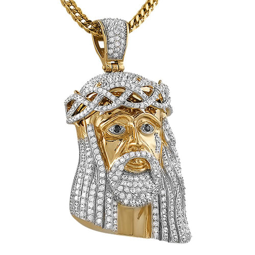 Gold Steel CZ Bling Bling Jesus Piece Large