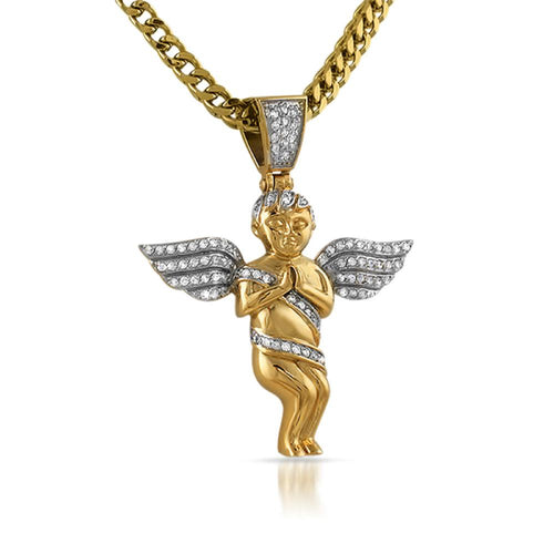 Gold Cherub Angel Mini Micro Pave CZ Iced Out Pendant