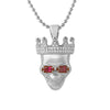 3D Skull Rhodum Pendant Lab Ruby Eyes