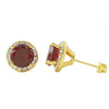 Gold Bling Bling Earrings Lab Ruby Micro Pave Halo