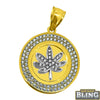 CZ Pot Leaf Weed 420 Micro Medallion Pendant 10K Yellow Gold