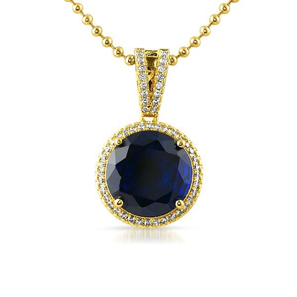 Lab Sapphire Round Gem .925 Silver Pendant