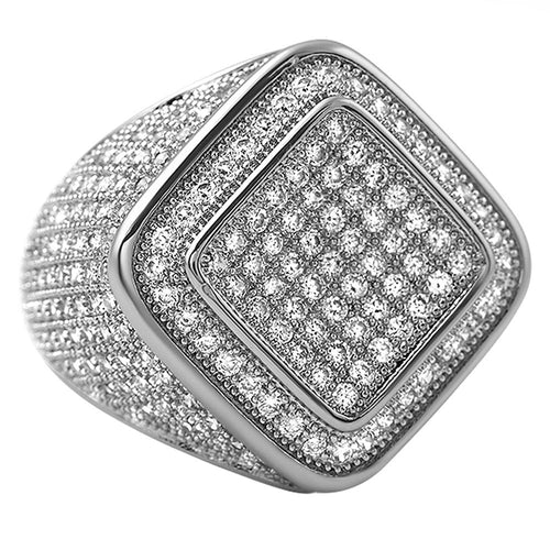 Deep Ice Rhodium CZ Micro Pave Bling Ring