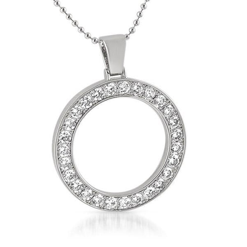 Circle 41MM Bezel CZ Bling Bling Rhodium Pendant