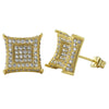 XL 3D Box Kite Gold CZ Bling Bling Earrings