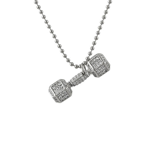 Dumbbell Weight Crossfit Rhodium CZ Pendant