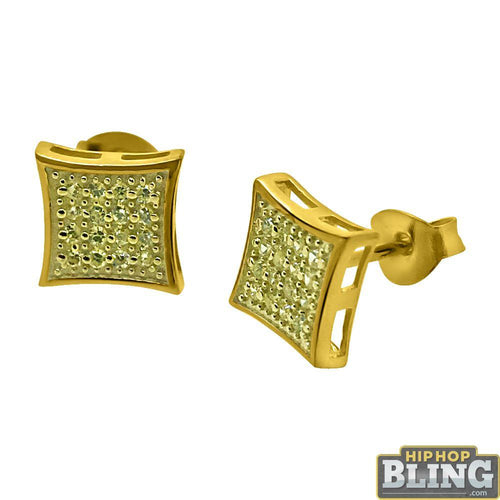 Canary CZ Gold Small Kite Hip Hop Earrings