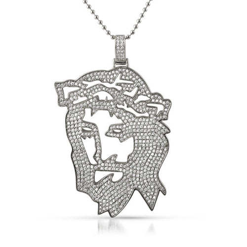 Jesus Cut Out Designer Rhodium CZ Pendant