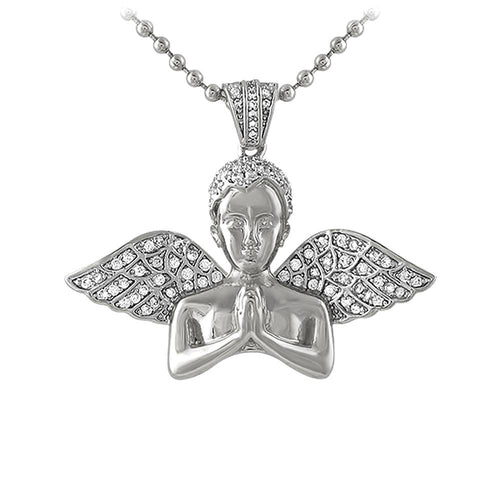 Praying Cherub Angel Bust CZ Micro Pave Pendant