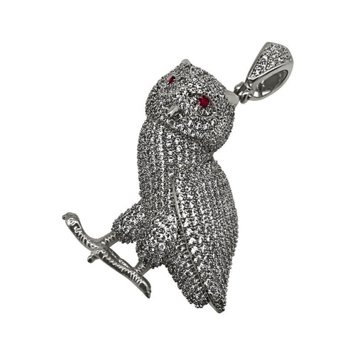 .925 Silver Owl Rhodium CZ Detailed Bling Bling Pendant