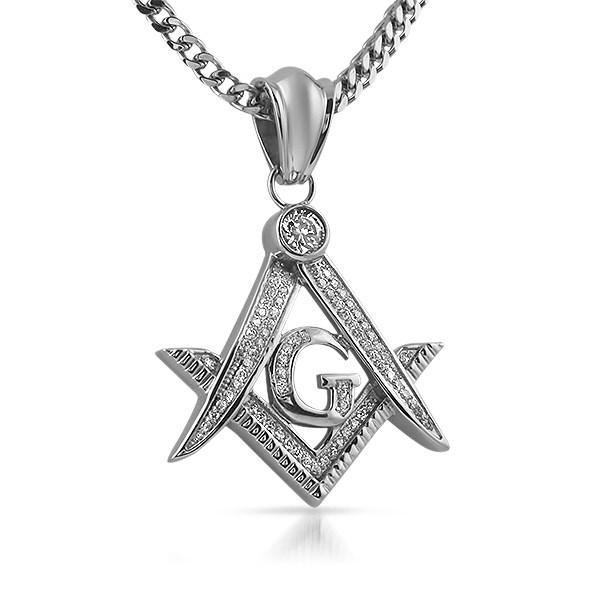 Masonic Free Mason Symbol Micro Pave CZ Pendant Stainless Steel