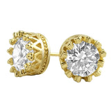 Gold Crown Round CZ Bling Bling Earrings