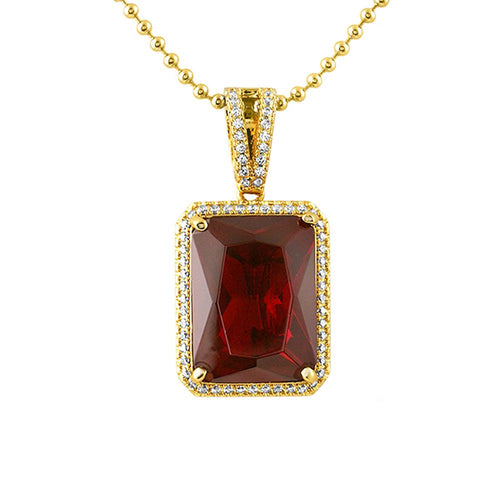 Large Lab Ruby Rectangle Gem Bling Bling Pendant