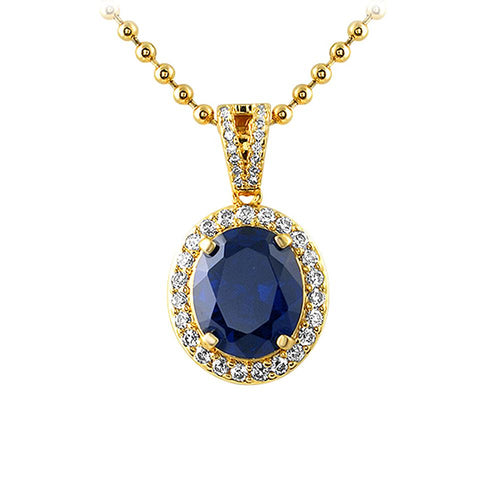 Lab Made Sapphire Gem Oval Cut Pendant