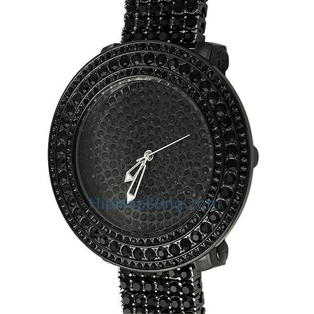 Dress Diamond Watch Silver Bezel Black Case & Band