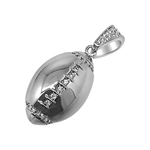 Rhodium Football CZ Rounded Polished Pendant