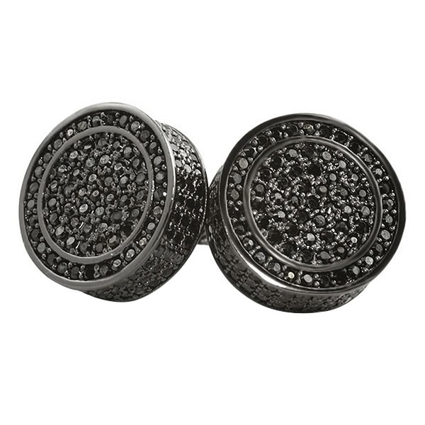 Custom Black 3D Circle CZ Bling Bling Earrings